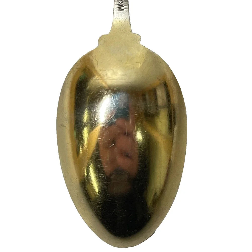 Rare Antique Silver Souvenir Spoon 4.7 inch Red Blue Enamel Handle Collectable